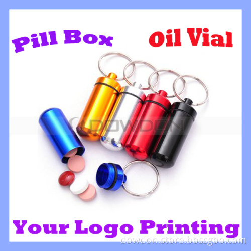 Aluminum Waterproof Pill Box / Pill Vial and Oil Vials with Keychain (BOX-01)